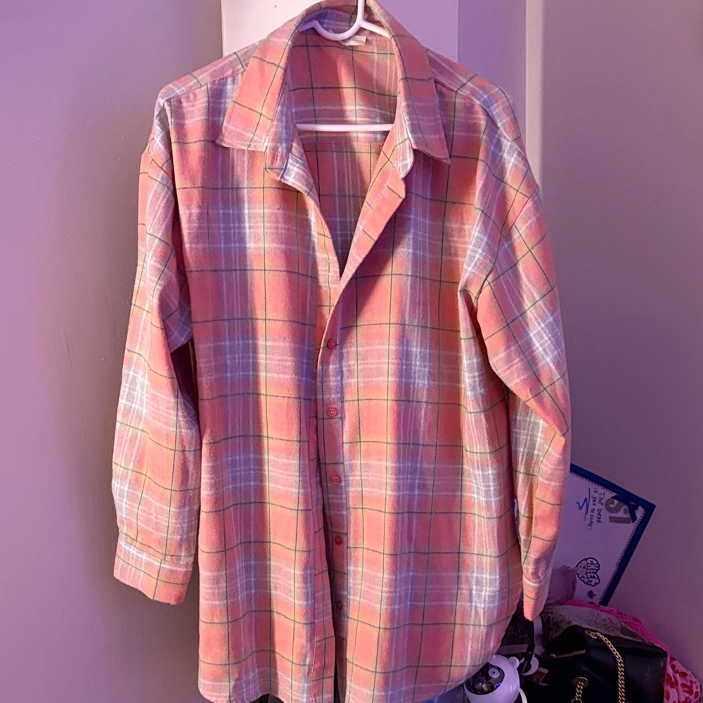 Women's Casual Pink Plaid Button Down Shirt
